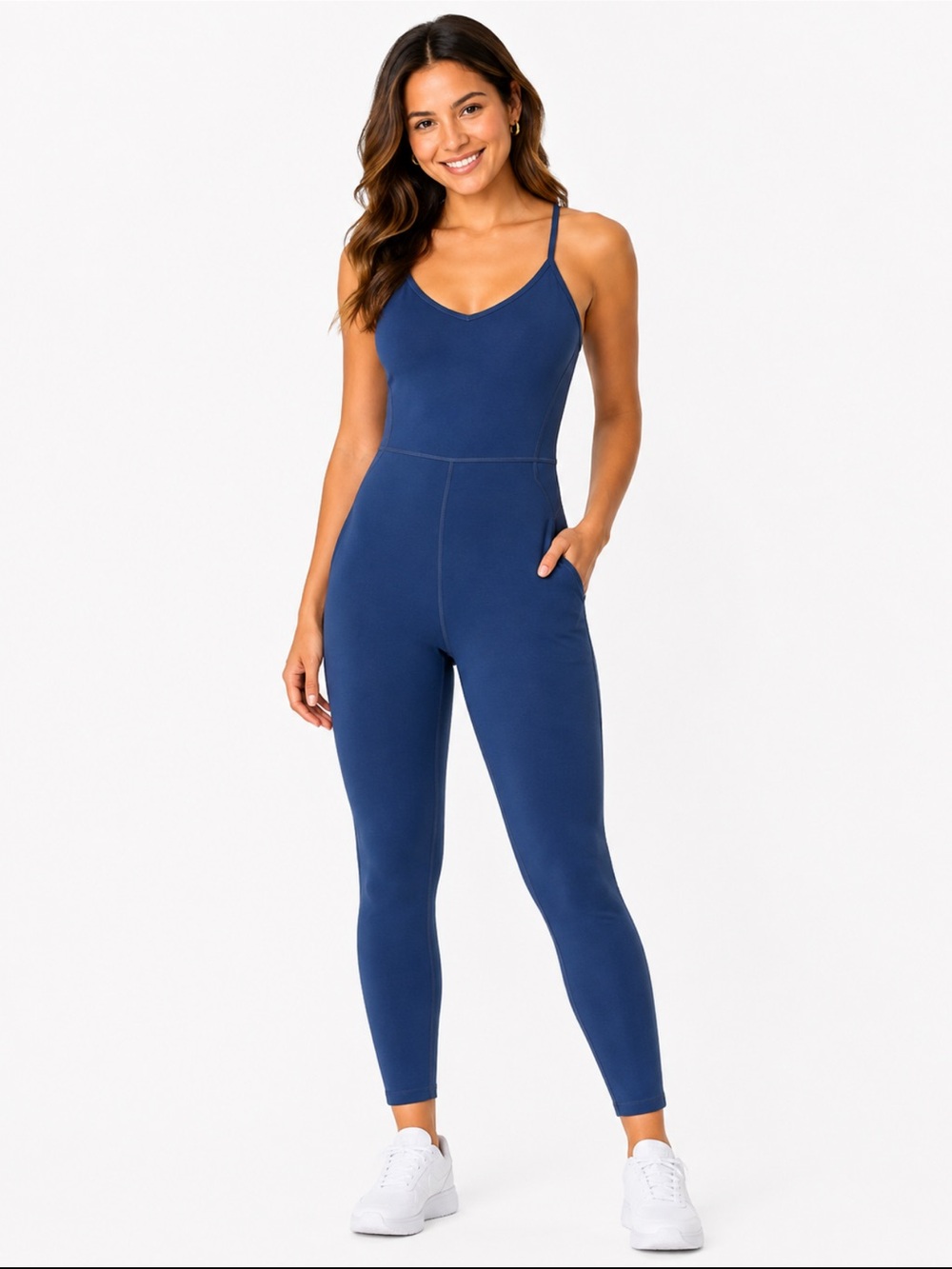 Old Navy Active PowerChill XL Tall Blue 7/8 Cami Bodysuit Jumpsuit Built-In Bra